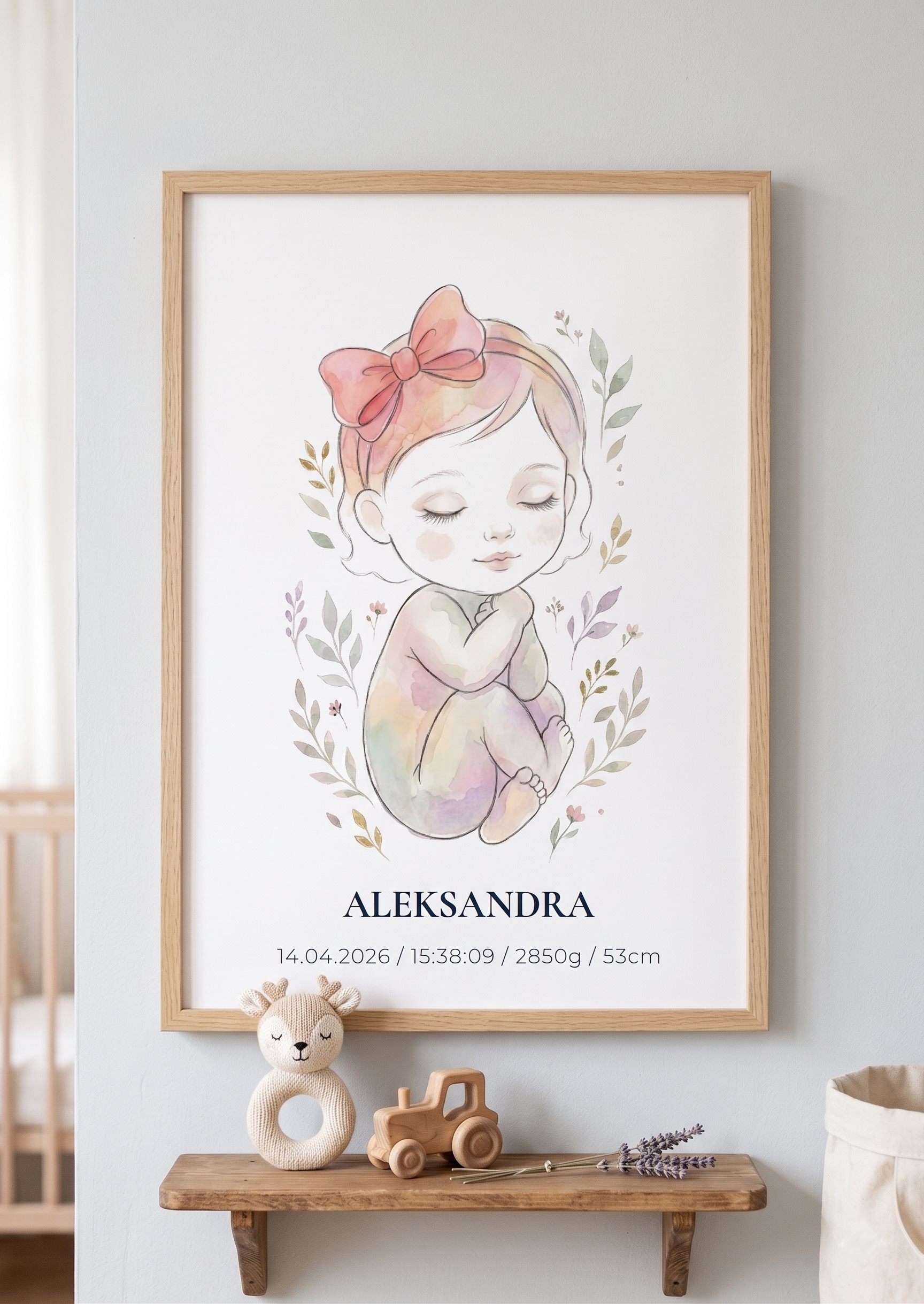 Personalizowana Metryczka dla dziewczynki - plakat cyfrowy Personalizowana Metryczka dla dziewczynki - plakat